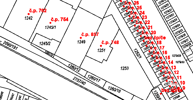 Bučovice 748 na parcele st. 1251 v KÚ Bučovice, Katastrální mapa