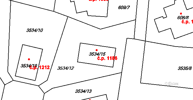 Řevnice 1186 na parcele st. 3534/15 v KÚ Řevnice, Katastrální mapa