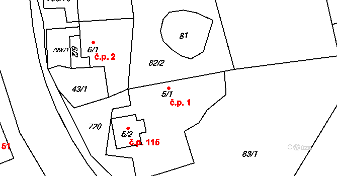 Jeníkov 1 na parcele st. 5/1 v KÚ Jeníkov u Hlinska, Katastrální mapa