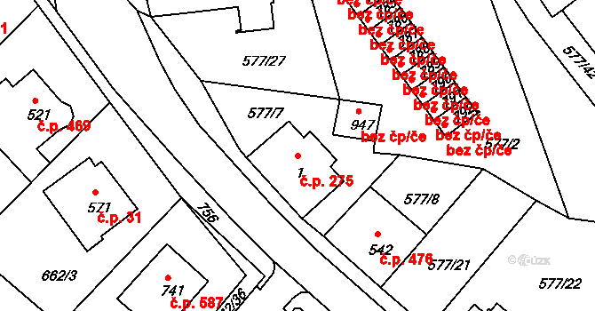 Letohrad 275 na parcele st. 1 v KÚ Letohrad, Katastrální mapa