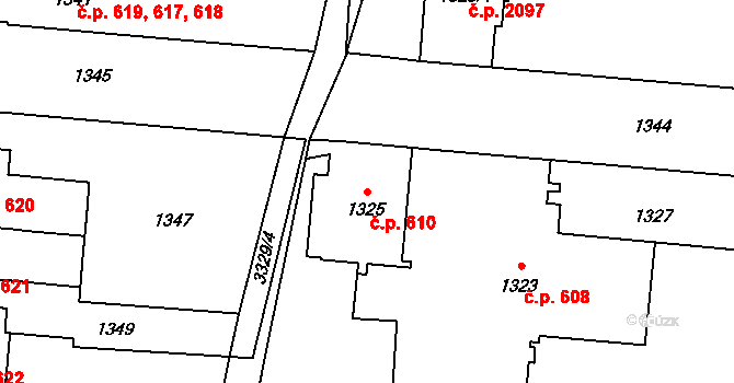 Český Těšín 610 na parcele st. 1325 v KÚ Český Těšín, Katastrální mapa