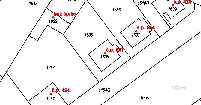 Chrást 507 na parcele st. 1635 v KÚ Chrást u Plzně, Katastrální mapa