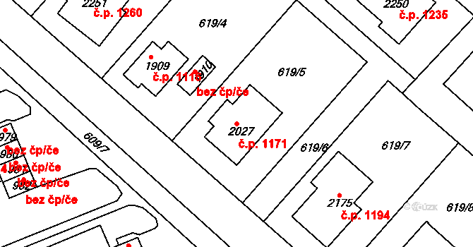 Neratovice 1171 na parcele st. 2027 v KÚ Neratovice, Katastrální mapa
