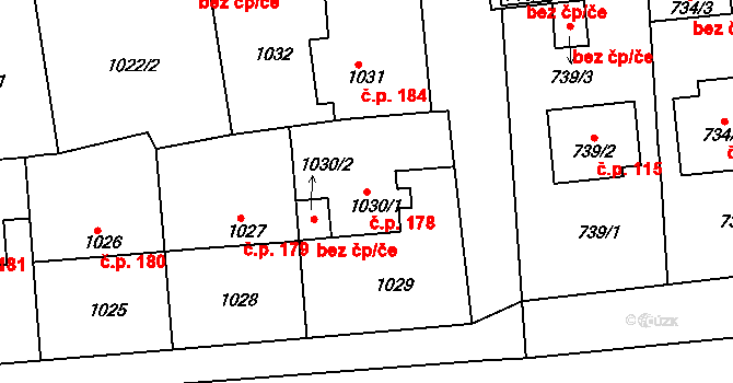Velké Předměstí 178, Horšovský Týn na parcele st. 1030/1 v KÚ Horšovský Týn, Katastrální mapa