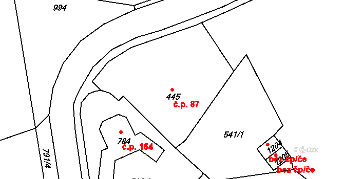 Nové Město 87, Broumov na parcele st. 445 v KÚ Broumov, Katastrální mapa