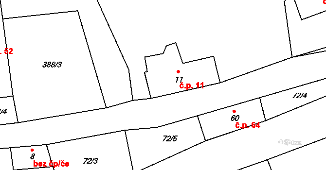Hynčice 11 na parcele st. 11 v KÚ Hynčice u Broumova, Katastrální mapa