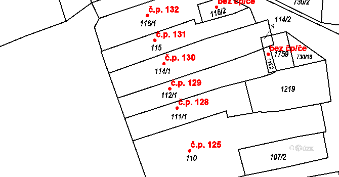 Broumov 129 na parcele st. 112/1 v KÚ Broumov, Katastrální mapa