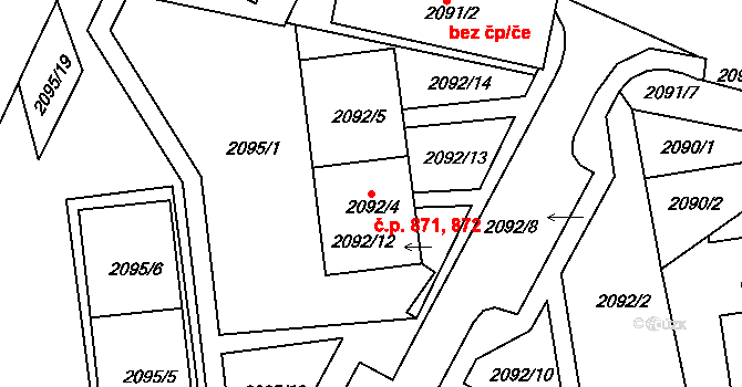 Třemošná 871,872 na parcele st. 2092/4 v KÚ Třemošná, Katastrální mapa