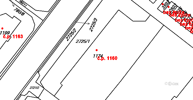 Frenštát pod Radhoštěm 1160 na parcele st. 1174 v KÚ Frenštát pod Radhoštěm, Katastrální mapa