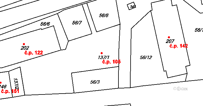 Častrov 105 na parcele st. 137/1 v KÚ Častrov, Katastrální mapa