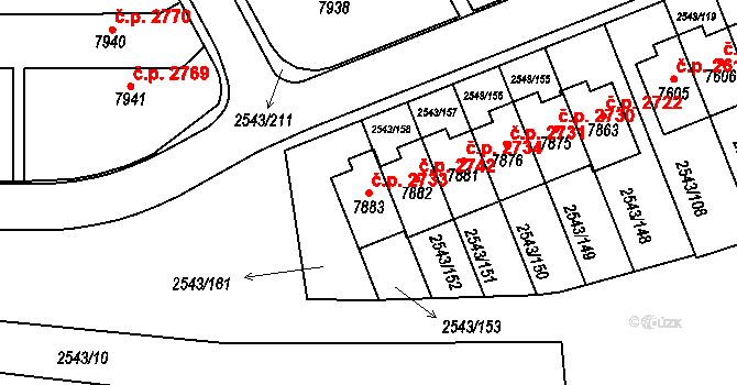 Cheb 2733 na parcele st. 7883 v KÚ Cheb, Katastrální mapa