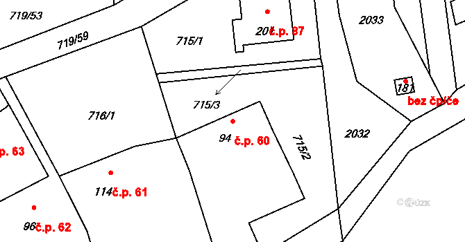 Horušany 60, Soběkury na parcele st. 94 v KÚ Horušany, Katastrální mapa
