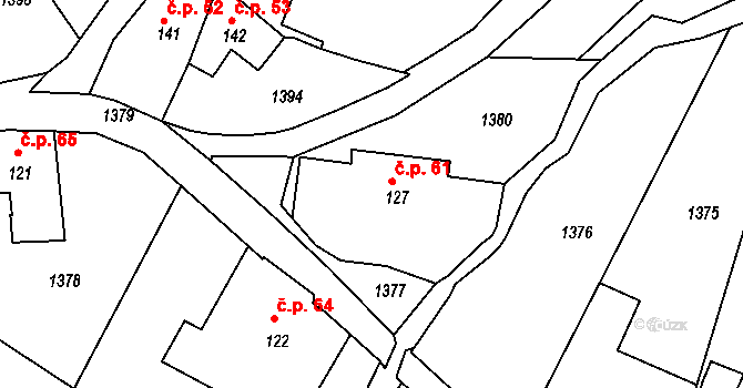 Křemenec 61, Konice na parcele st. 127 v KÚ Křemenec, Katastrální mapa