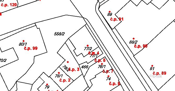 Výšovice 4 na parcele st. 77/2 v KÚ Výšovice, Katastrální mapa