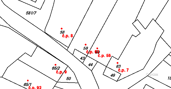 Kravsko 63 na parcele st. 59 v KÚ Kravsko, Katastrální mapa