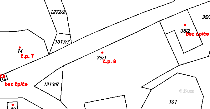 Čenovice 9, Čestín na parcele st. 35/1 v KÚ Čenovice, Katastrální mapa