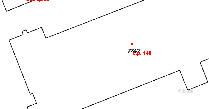 Jenišov 148 na parcele st. 374/7 v KÚ Jenišov, Katastrální mapa
