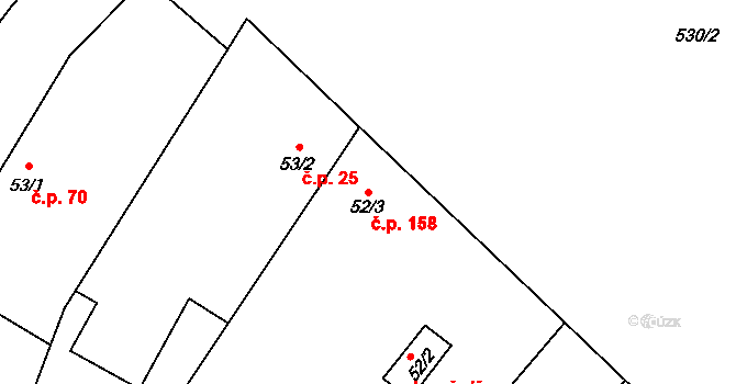 Stará Lysá 158 na parcele st. 52/3 v KÚ Stará Lysá, Katastrální mapa