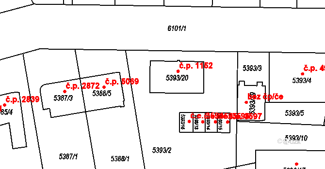 Jihlava 1152 na parcele st. 5393/20 v KÚ Jihlava, Katastrální mapa