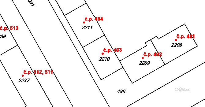 Lyžbice 483, Třinec na parcele st. 2210 v KÚ Lyžbice, Katastrální mapa