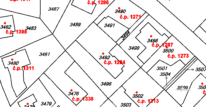 Roztoky 1284 na parcele st. 3492 v KÚ Žalov, Katastrální mapa