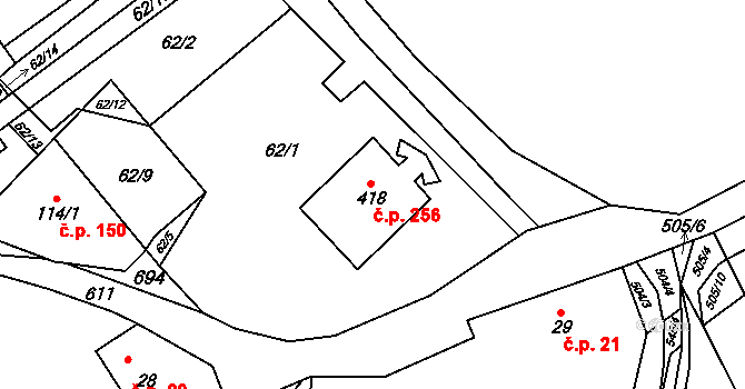 Vilémov 256 na parcele st. 418 v KÚ Vilémov u Šluknova, Katastrální mapa