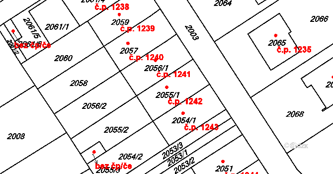 Bzenec 1242 na parcele st. 2055/1 v KÚ Bzenec, Katastrální mapa