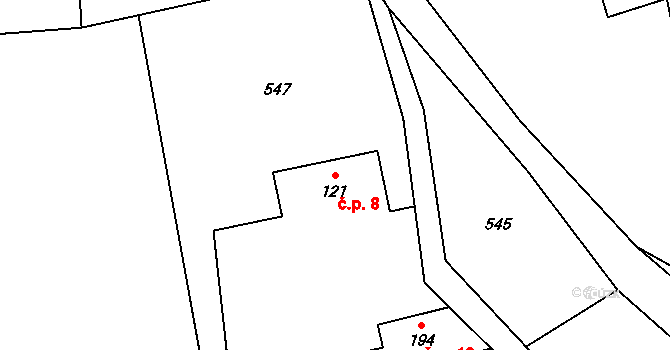 Kolnovice 8, Mikulovice na parcele st. 121 v KÚ Kolnovice, Katastrální mapa