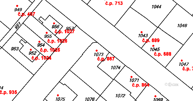 Mnichovo Hradiště 867 na parcele st. 1073 v KÚ Mnichovo Hradiště, Katastrální mapa