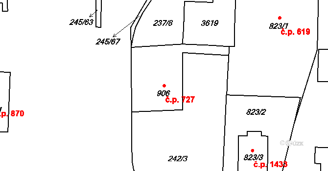 Stříbro 727 na parcele st. 906 v KÚ Stříbro, Katastrální mapa