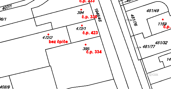 Třebechovice pod Orebem 334 na parcele st. 395 v KÚ Třebechovice pod Orebem, Katastrální mapa