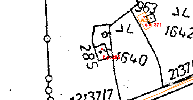 Vráž 285 na parcele st. 285 v KÚ Vráž u Berouna, Katastrální mapa