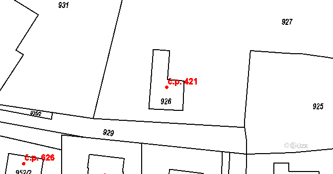 Zašová 421 na parcele st. 926 v KÚ Zašová, Katastrální mapa