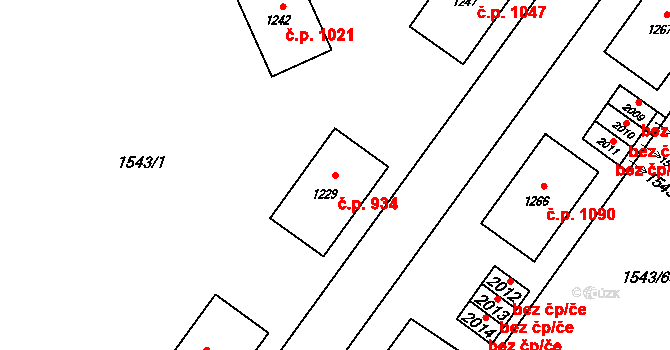 Rožnov pod Radhoštěm 934 na parcele st. 1229 v KÚ Rožnov pod Radhoštěm, Katastrální mapa