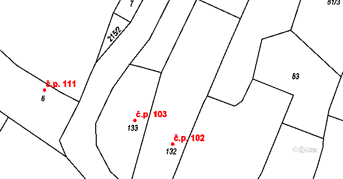 Borotín 102 na parcele st. 132 v KÚ Borotín u Tábora, Katastrální mapa