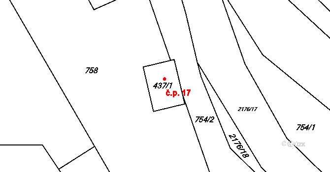 Mačovice 17, Vranov na parcele st. 437/1 v KÚ Vranov u Čerčan, Katastrální mapa