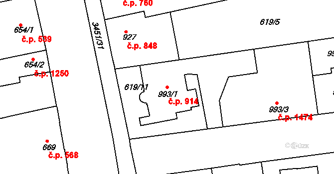 Lysá nad Labem 914 na parcele st. 993/1 v KÚ Lysá nad Labem, Katastrální mapa