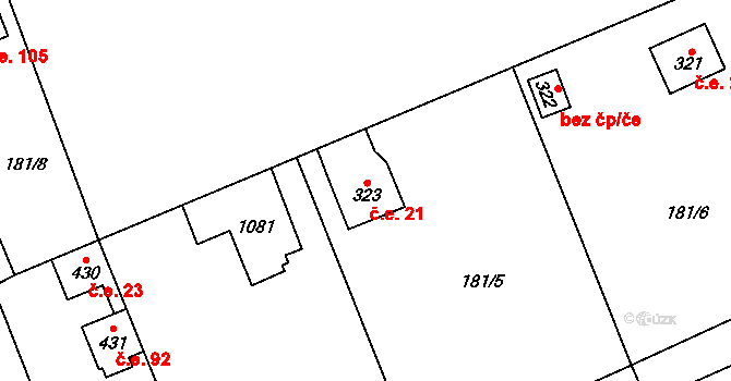 Svojetice 21 na parcele st. 323 v KÚ Svojetice, Katastrální mapa