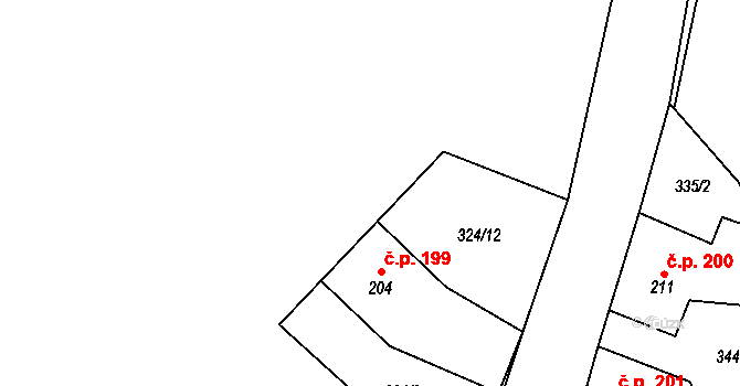 Kovářská 199 na parcele st. 204 v KÚ Kovářská, Katastrální mapa