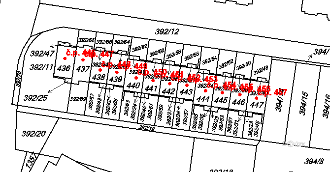 Okříšky 452 na parcele st. 442 v KÚ Okříšky, Katastrální mapa