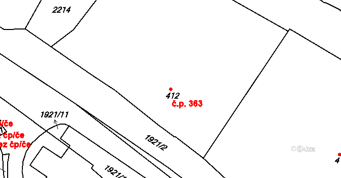 Předměstí 363, Svitavy na parcele st. 412 v KÚ Svitavy-předměstí, Katastrální mapa