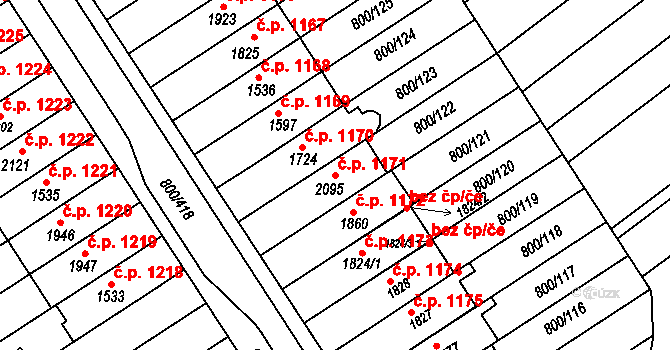 Mařatice 1171, Uherské Hradiště na parcele st. 2095 v KÚ Mařatice, Katastrální mapa