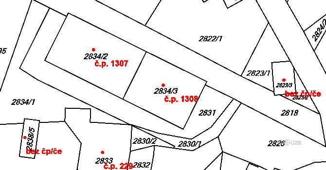 Smržovka 1308 na parcele st. 2834/3 v KÚ Smržovka, Katastrální mapa