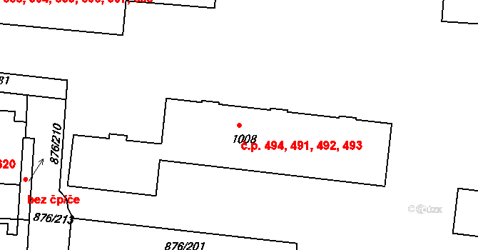 Postoloprty 491,492,493,494 na parcele st. 1008 v KÚ Postoloprty, Katastrální mapa