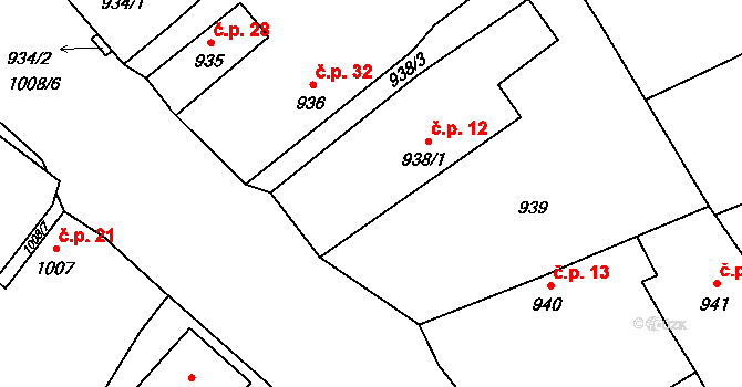 Chlumec 12, Olešník na parcele st. 938/1 v KÚ Olešník, Katastrální mapa