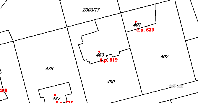 Volyně 519 na parcele st. 489 v KÚ Volyně, Katastrální mapa