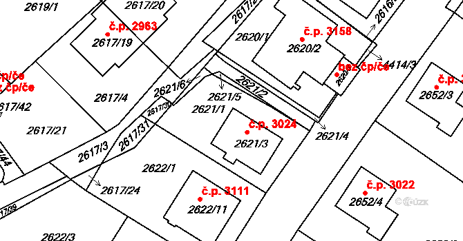 Teplice 3024 na parcele st. 2621/3 v KÚ Teplice, Katastrální mapa