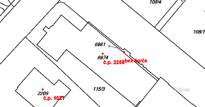 Cheb 2257,2258 na parcele st. 6974 v KÚ Cheb, Katastrální mapa