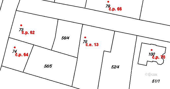 Horní Chvatliny 13, Dolní Chvatliny na parcele st. 78/6 v KÚ Horní Chvatliny, Katastrální mapa