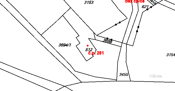 Jílové 281 na parcele st. 512 v KÚ Jílové u Děčína, Katastrální mapa